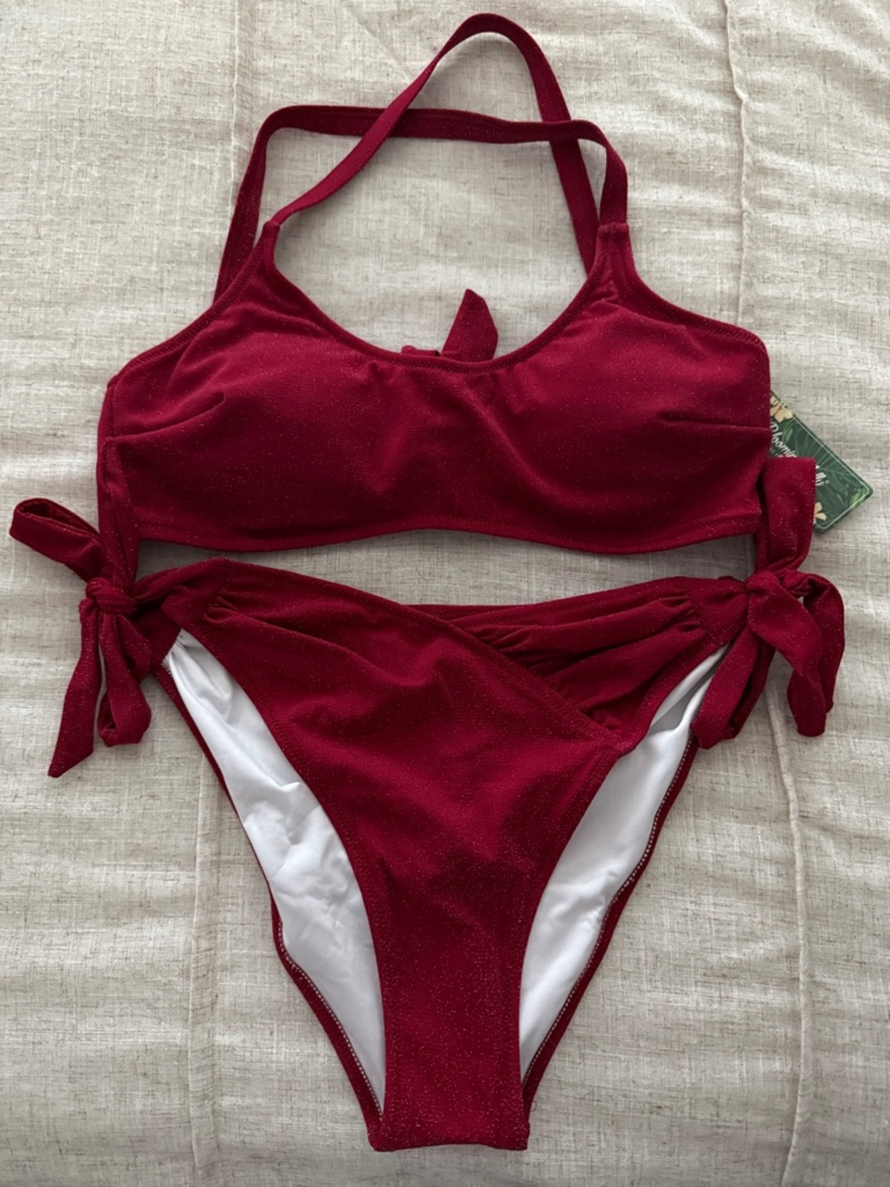 Women’s Deep Red Tie-Side Bikini Set